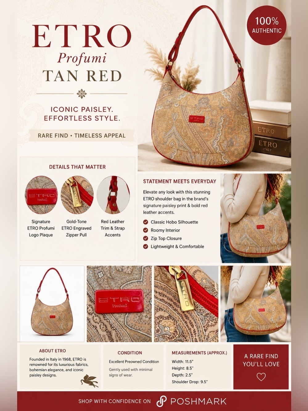 ETRO Profumi Tan Red & Gray Paisley Shoulder Bag